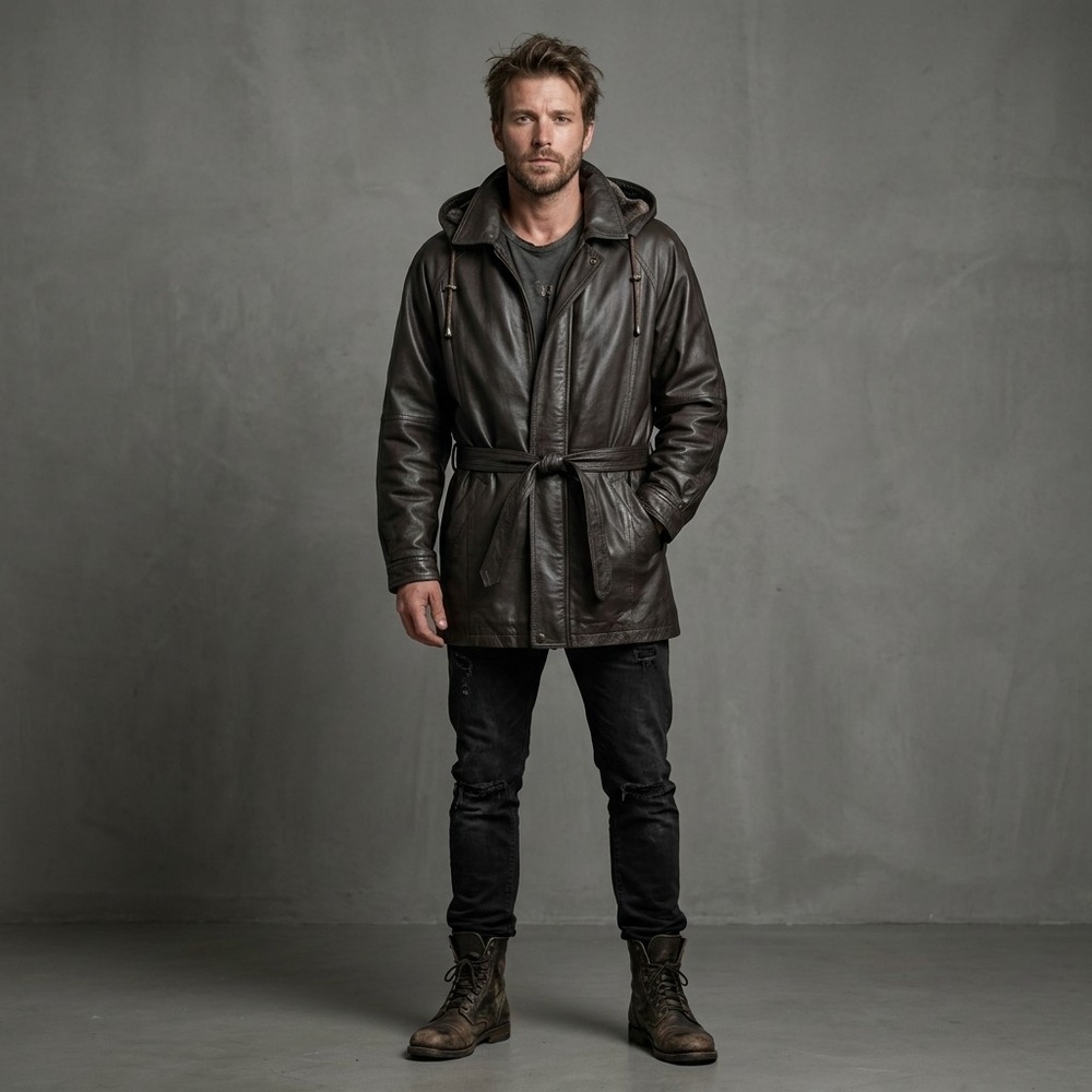 TANNERS AVENUE Mens Leather Trench Coat M Brown Genuine Leather Urban Rugged
